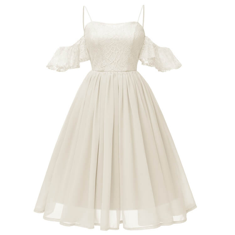 1950s lace cold shoulder ruffle sales dress