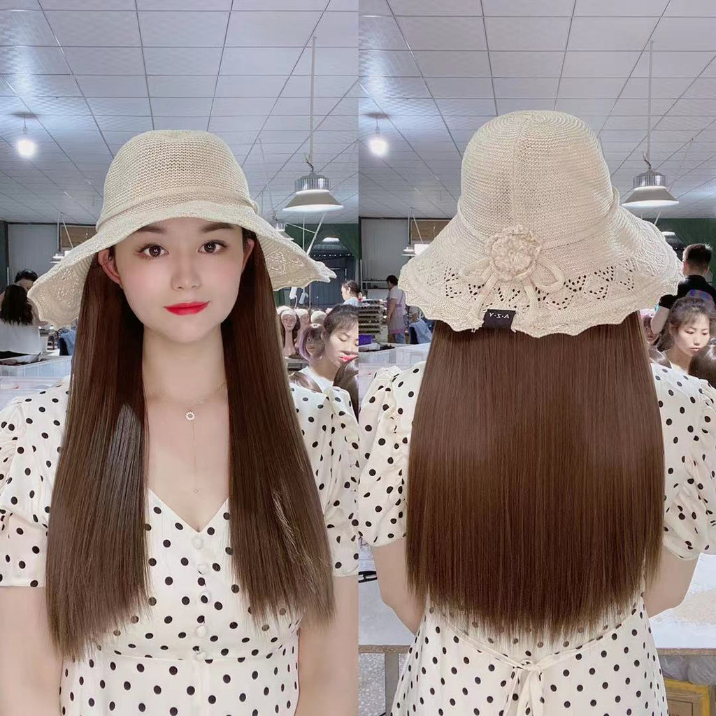 Long Brown Straight Synthetic Wig With Princess Hat