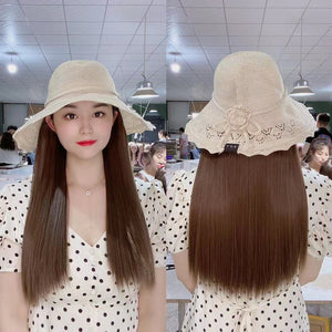 Long Brown Straight Synthetic Wig With Princess Hat