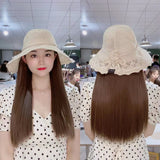 Long Brown Straight Synthetic Wig With Princess Hat