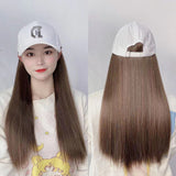 Long Brown Straight Synthetic Wig With White "D" Baseball Cap