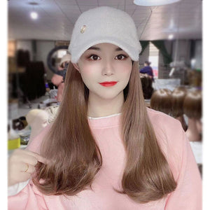 Long Brown Synthetic Wig With Peaked Cap