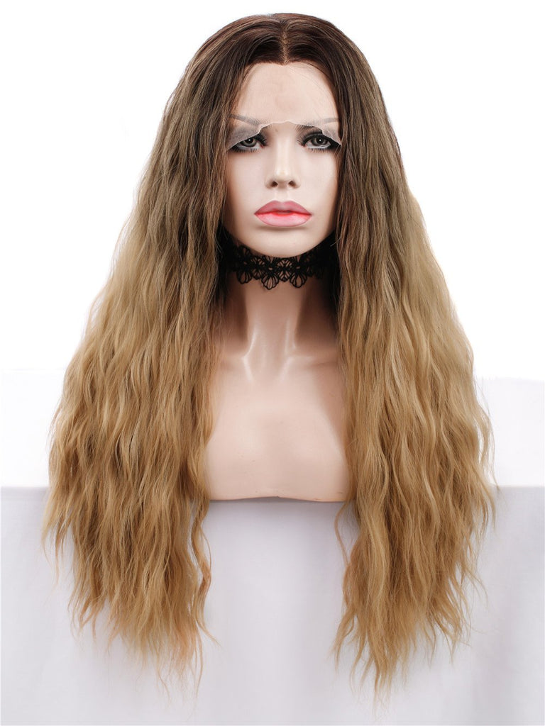 Ombre Brown Blonde Curly Lace Front Wigs Autumn-Winter