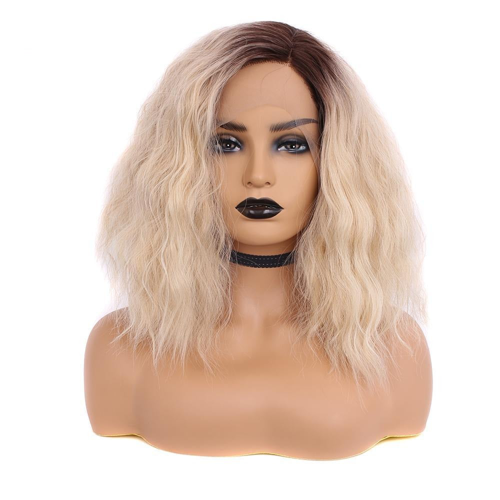 Pinkshow Dark Roots Strawberry Blonde Bob Wavy Lace Front Wigs