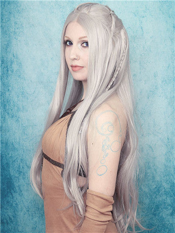 Long Ash Blonde Pearized Straight Synthetic Lace Front Wig - FashionLoveHunter