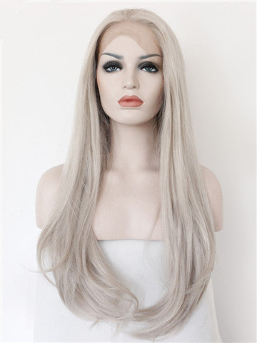 Long Ash Blonde Pearized Straight Synthetic Lace Front Wig - FashionLoveHunter