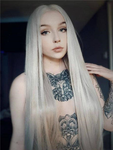 Long Ash Blonde Pearized Straight Synthetic Lace Front Wig - FashionLoveHunter