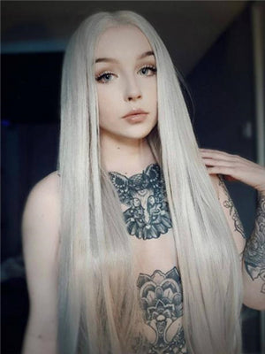 Long Ash Blonde Pearized Straight Synthetic Lace Front Wig - FashionLoveHunter