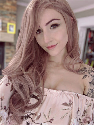 Long Ash Pink Rosy Mist Synthetic Lace Front Wig - FashionLoveHunter