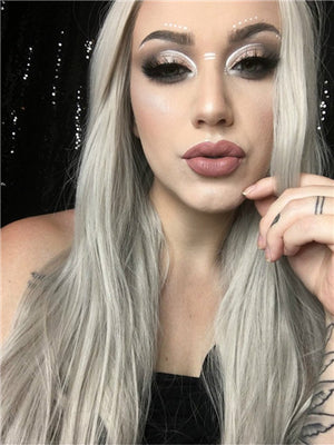 Long Ash Silver Galaxy Straight Synthetic Lace Front Wig - FashionLoveHunter