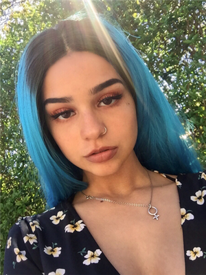 Long Deep Ice Blue Ombre Synthetic Lace Front Wig - FashionLoveHunter