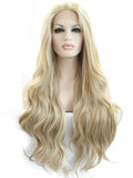 Long Golden Blonde Mixed Color Synthetic Lace Front Wig - FashionLoveHunter
