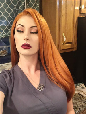 Long Mullet Orange Daily Synthetic Lace Front Wig - FashionLoveHunter
