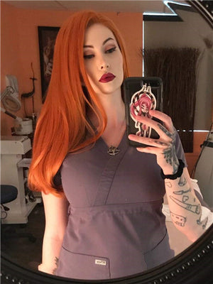 Long Mullet Orange Daily Synthetic Lace Front Wig - FashionLoveHunter