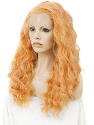Long Strelitzia Orange Curly Synthetic Lace Front Wig - FashionLoveHunter