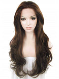 Long Warm Honey Brown Synthetic Lace Front Wig - FashionLoveHunter