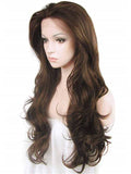 Long Warm Honey Brown Synthetic Lace Front Wig - FashionLoveHunter