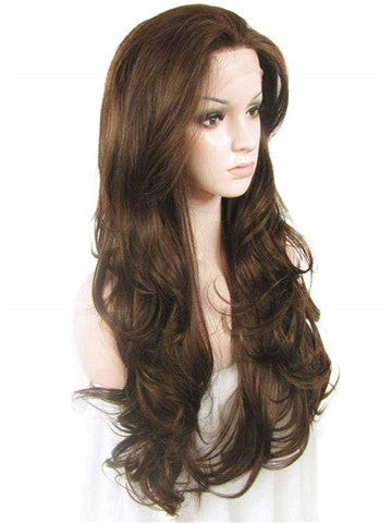 Long Warm Honey Brown Synthetic Lace Front Wig - FashionLoveHunter