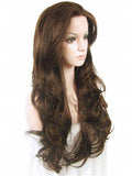 Long Warm Honey Brown Synthetic Lace Front Wig - FashionLoveHunter