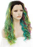 2018 New Long Colorful Rainbow Star Wave Synthetic Lace Front Wig - FashionLoveHunter