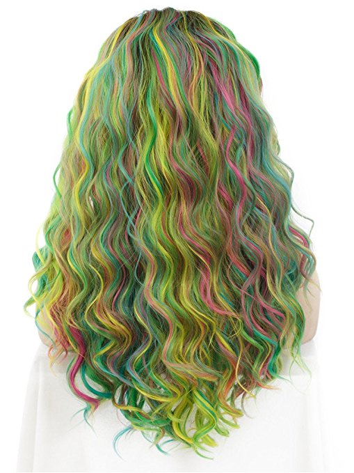 2018 New Long Colorful Rainbow Star Wave Synthetic Lace Front Wig - FashionLoveHunter