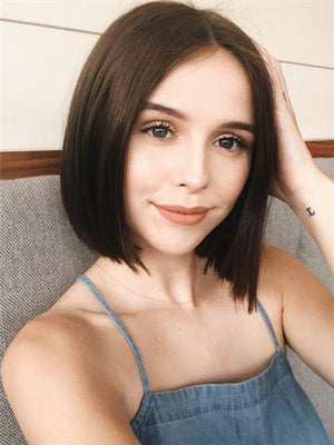 Short Cute Natural Brown Bob Synthetic Lace Front Wig - FashionLoveHunter