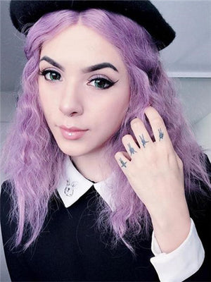 Short Lavender Purple Wet Curly Synthetic Lace Front Wig - FashionLoveHunter