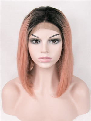 Short Light Erythrina Peach Ombre Synthetic Lace Front Wig - FashionLoveHunter