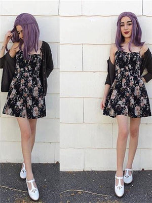Short Purple Straight Bob Synthetic Lace Front Wig - FashionLoveHunter