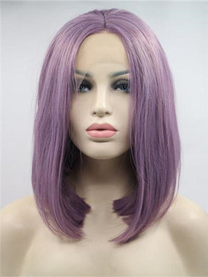 Short Purple Straight Bob Synthetic Lace Front Wig - FashionLoveHunter