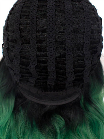 Long Forest Green To Yellow Ombre Straight Synthetic Lace Front Wig - FashionLoveHunter