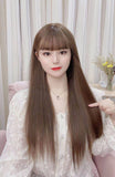 Long Straight Brown Synthetic Wig With Bangs