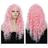 Imstyle Pink Mixed White Two Tone Color Curly Lace Front Synthetic Wig 26 inch