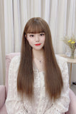 Long Straight Brown Synthetic Wig With Bangs