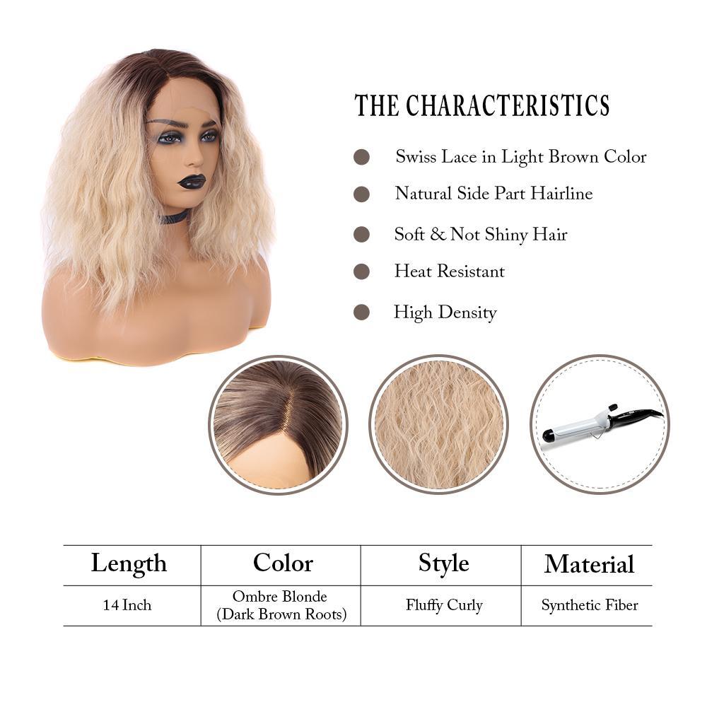 Pinkshow Dark Roots Strawberry Blonde Bob Wavy Synthetic Lace Front Wigs