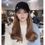 Long Brown Synthetic Wig With Peaked Cap