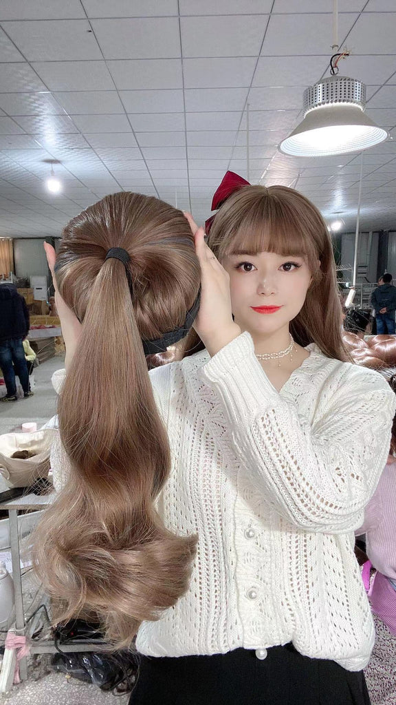 Long Brown Synthetic Ponytail Wig With Baseball Cap