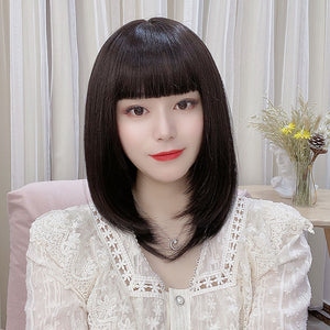 Short Black Bob Straight Synthetic Wig With Bangs