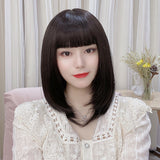 Short Black Bob Straight Synthetic Wig With Bangs