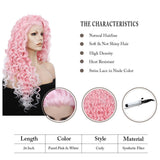 Imstyle Pink Mixed White Two Tone Color Curly Lace Front Synthetic Wig 26 inch