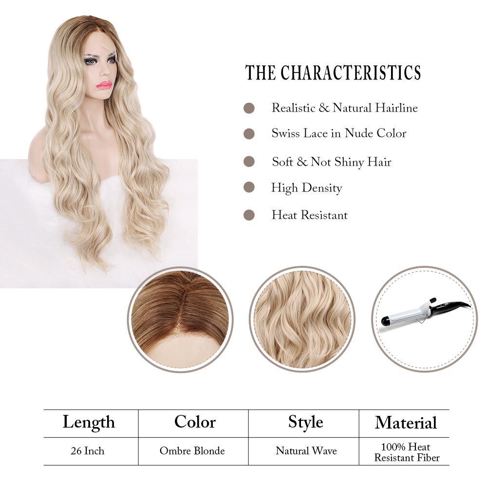 Pinkshow Ash Blonde Wavy Glueless Lace Front Wigs