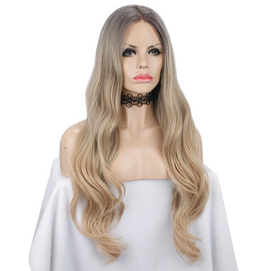 Ombre Blonde Water Wavy Synthetic Lace Front Wig Autumn-Winter