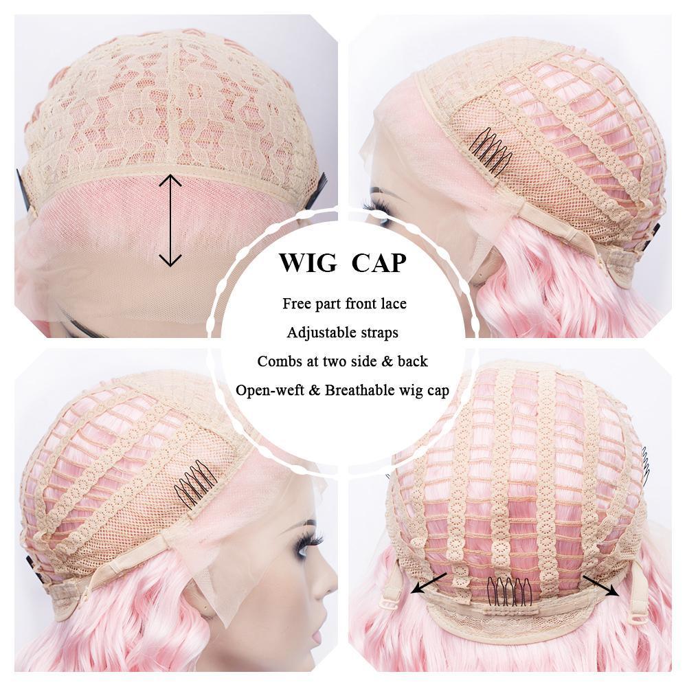 Imstyle Pink Mixed White Two Tone Color Curly Lace Front Synthetic Wig 26 inch