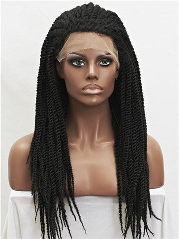 Long African Style Braids Jet Black Synthetic Lace Front Wig - FashionLoveHunter