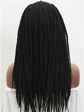 Long African Style Braids Jet Black Synthetic Lace Front Wig - FashionLoveHunter