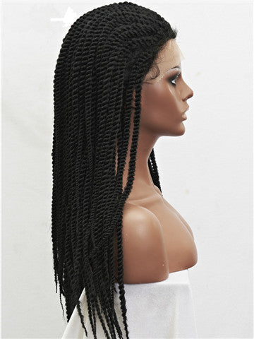 Long African Style Braids Jet Black Synthetic Lace Front Wig - FashionLoveHunter