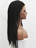 Long African Style Braids Jet Black Synthetic Lace Front Wig - FashionLoveHunter