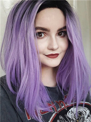 Short Black To Purple Ombre Bob Synthetic Lace Front Wig
