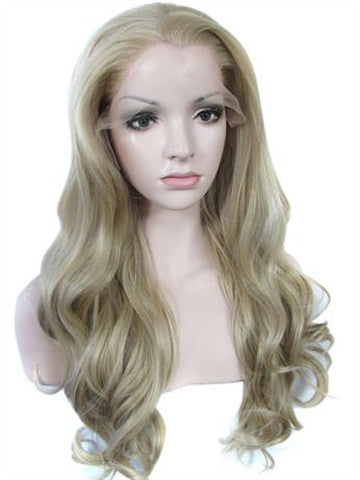 Long Ash Blonde #M16/613 Wave Synthetic Lace Front Wig - FashionLoveHunter