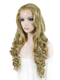 Long Ash Golden Body Wave Synthetic Lace Front Wig - FashionLoveHunter